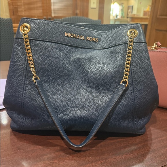 Michael Kors Handbags - Michael Kors Dark Blue Shoulder Bag with Gold Accents